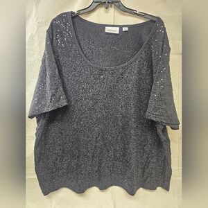 Avenue Black Sequin Scoop Neck Women’s Top Size 30/32